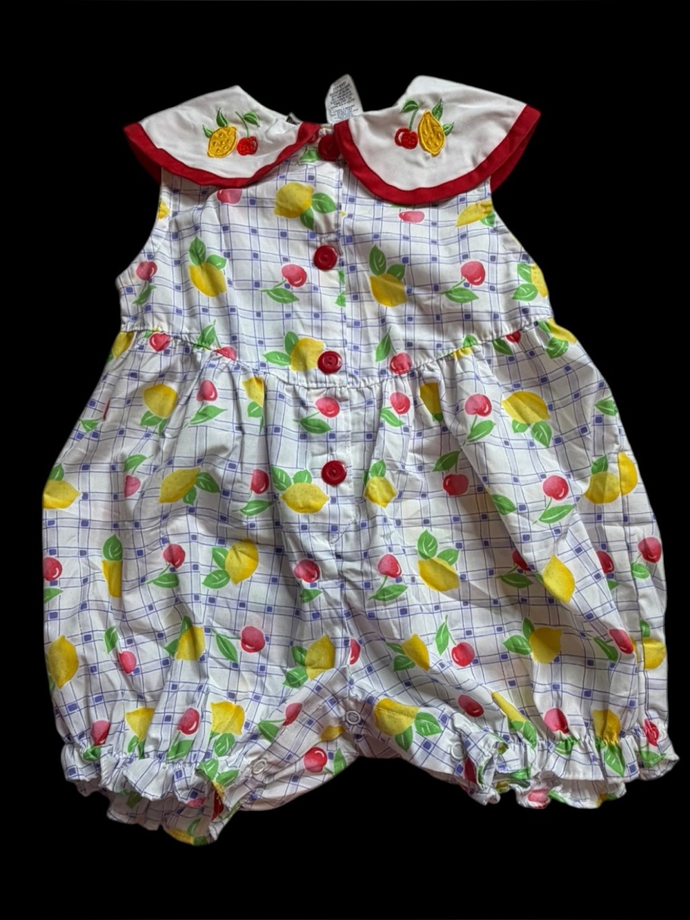 VTG 90s Mayfair Kids Fruit Plaid Bubble One Piece Romper Size 2T